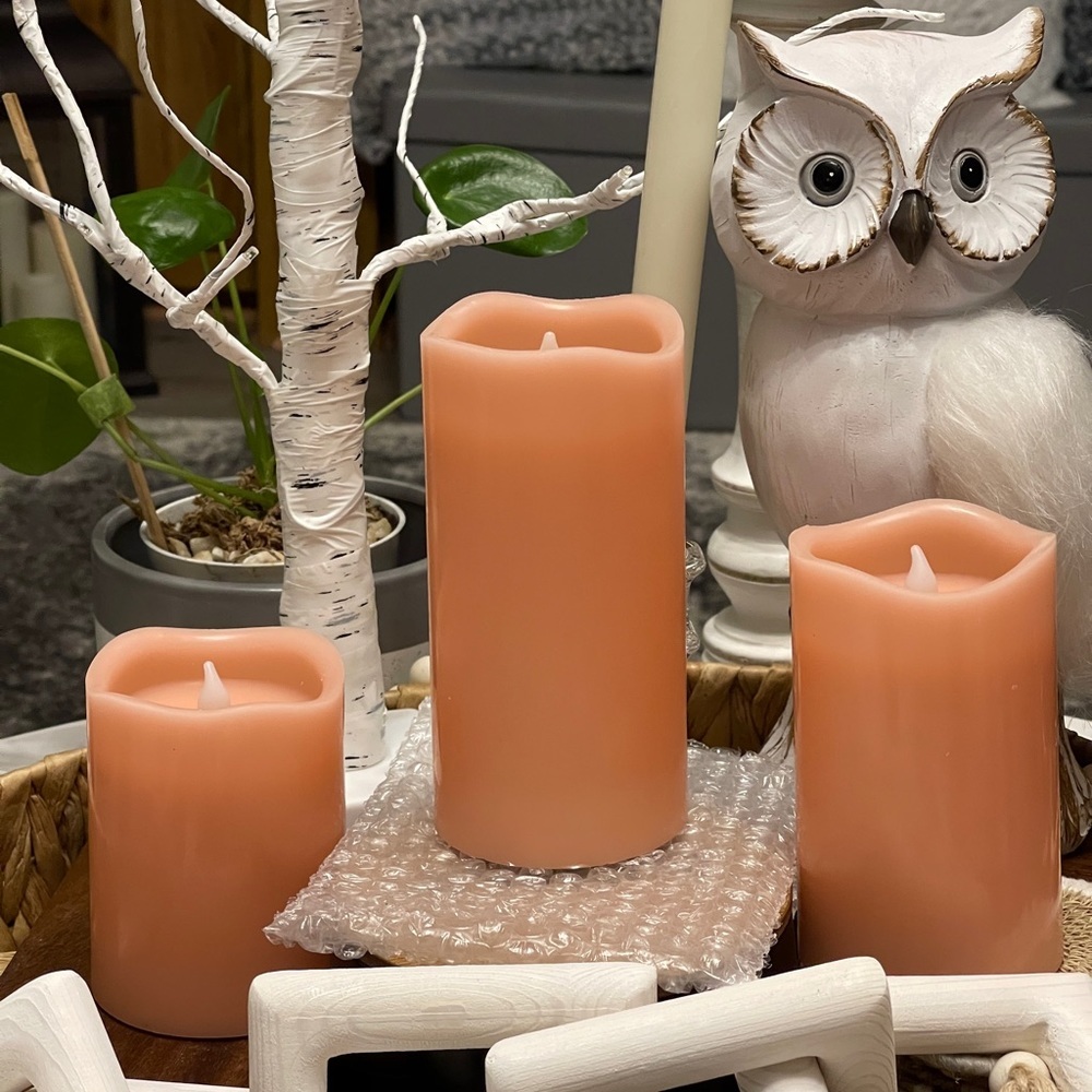 HOME REFLECTIONS Set of 3 Flameless Candles With Remote Control In Coral - Picture 6 of 11